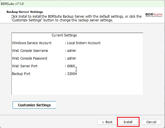 install BDRSuite Server for windows